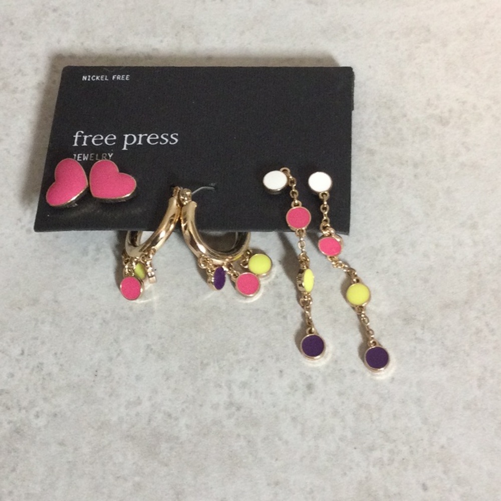 NWT free press colorful gold 3 earring set